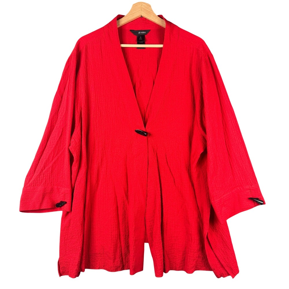Ali Miles Red Textured 3/4 Sleeve Toggle Button Cardigan Jacket Plus Size 3X